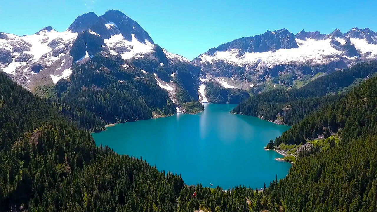 Lake Lovely Water viewed from a guided scenic flight in the summer