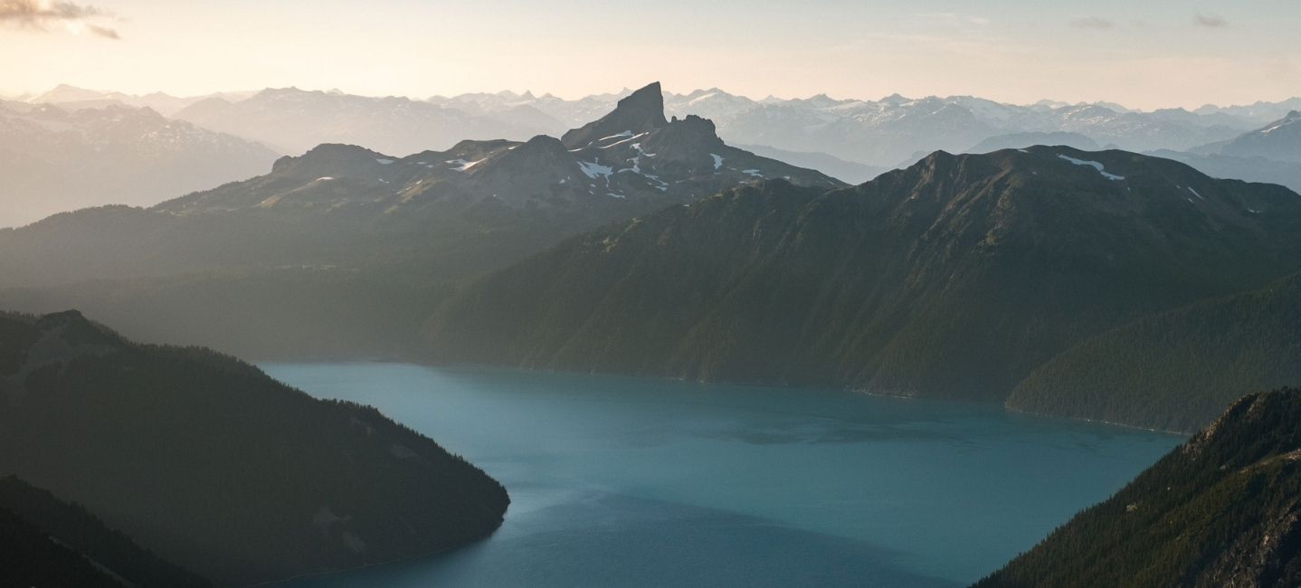 Panoramic view of Garibaldi lake and Black Tusk