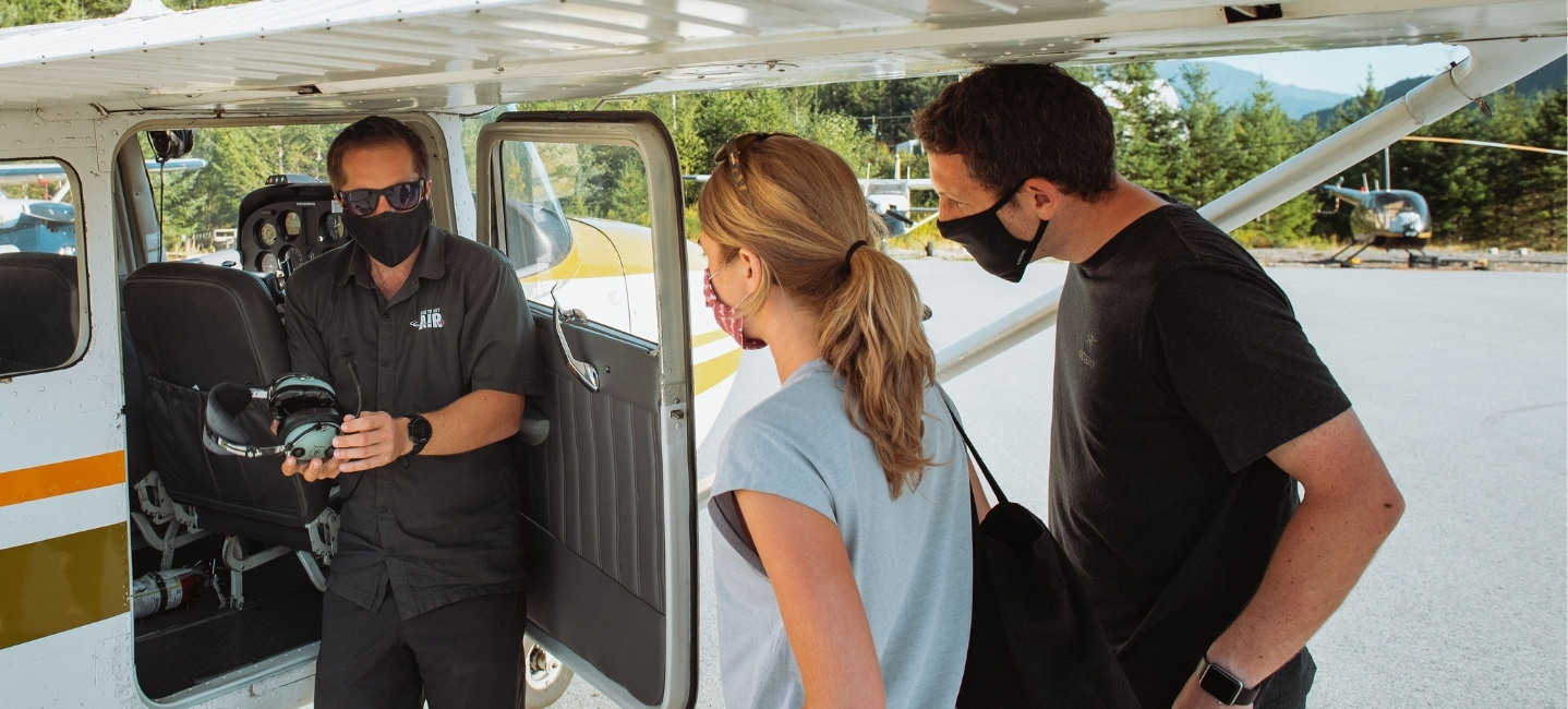 Passenger safety briefing with face masks